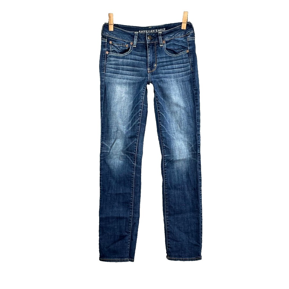 American Eagle Outfitters Jeans Womens 6 Blue Whisker Denim Skater Streetwear‎